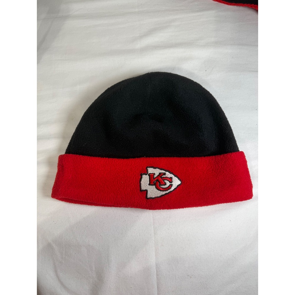 Vtg.Kansas City Chiefs Fleece Beanie Hat Black Red Embroidered Logo Unisex NFL